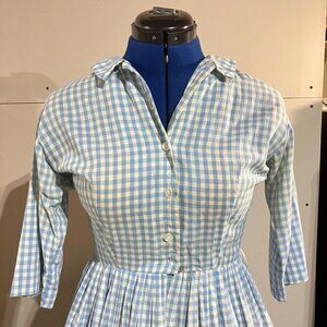 Vintage 1950s Blue Gingham Serbin Shirtwaister Sundress